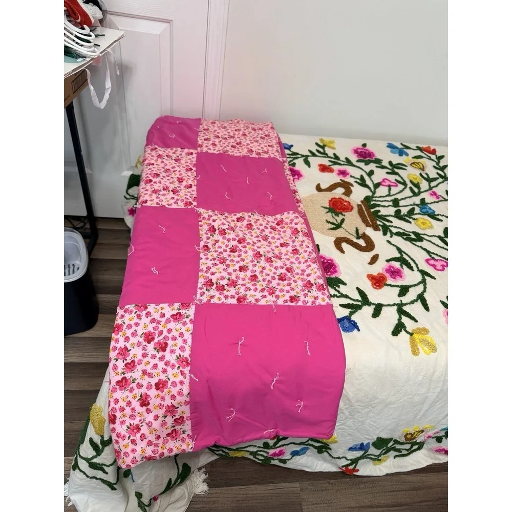 Handmade Quilt 69 By 45 Pink & Floral Retro New Cottage‎ Grandmacore Blanket
